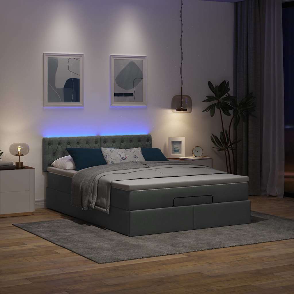 Ottoman bed with dark gray mattress 140x200 cm fabric