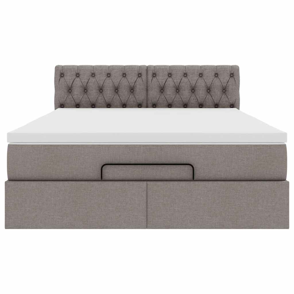 Ottoman bed with taupe mattress 140x200 cm fabric