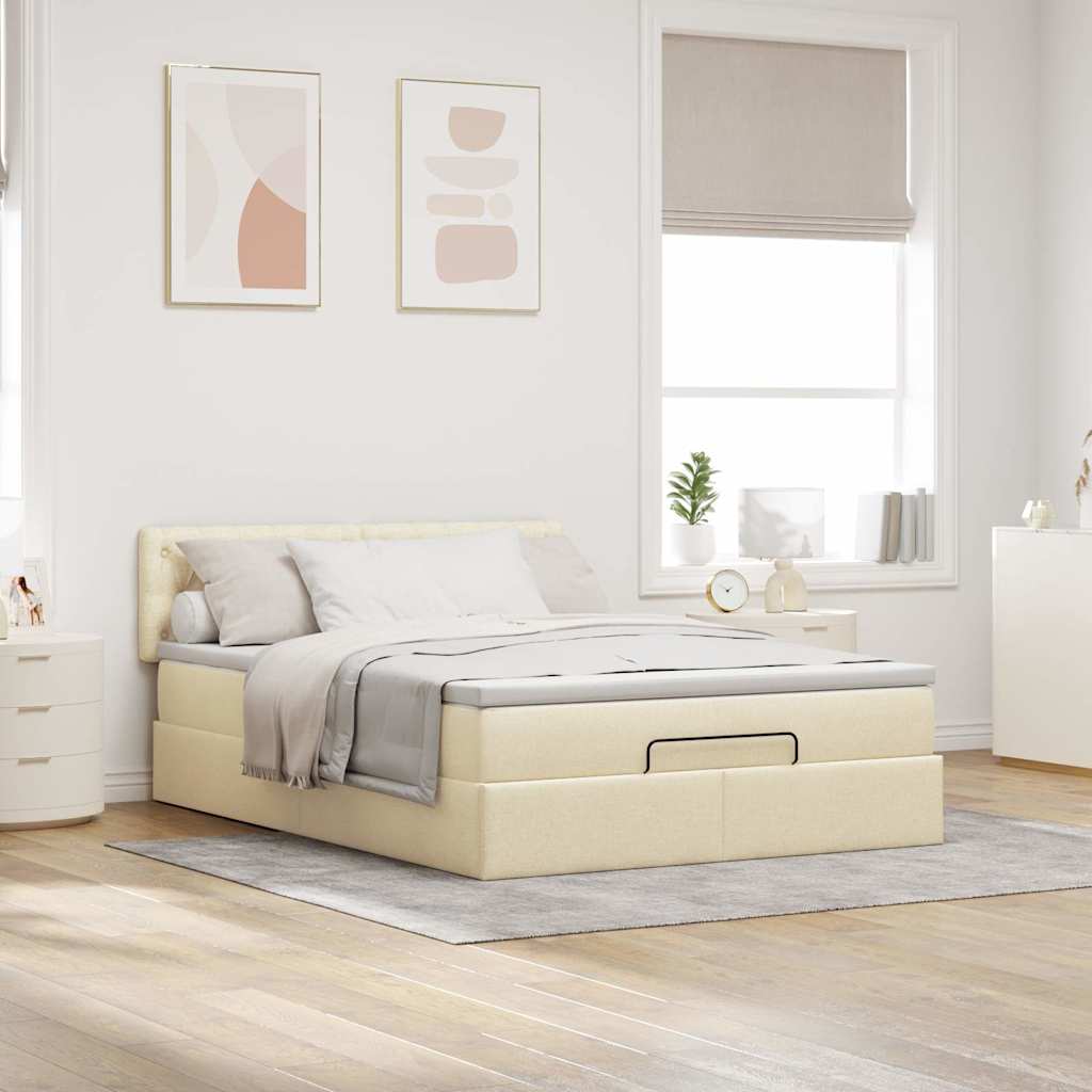 Ottoman bed with cream mattress 140x200 cm fabric