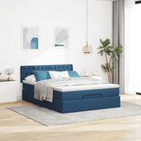 Cadre de lit ottoman avec matelas bleu 140x200 cm tissu