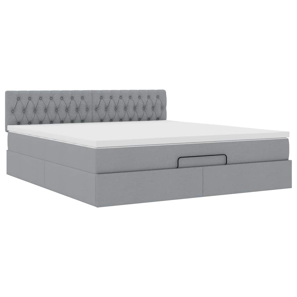 Lit ottoman avec matelas gris clair 160x200 cm tissu