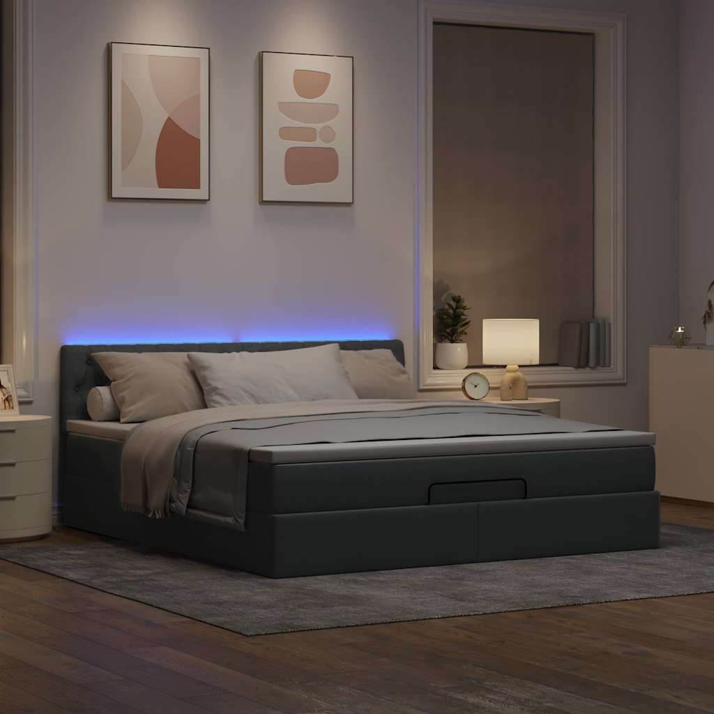 Lit ottoman avec matelas gris clair 160x200 cm tissu