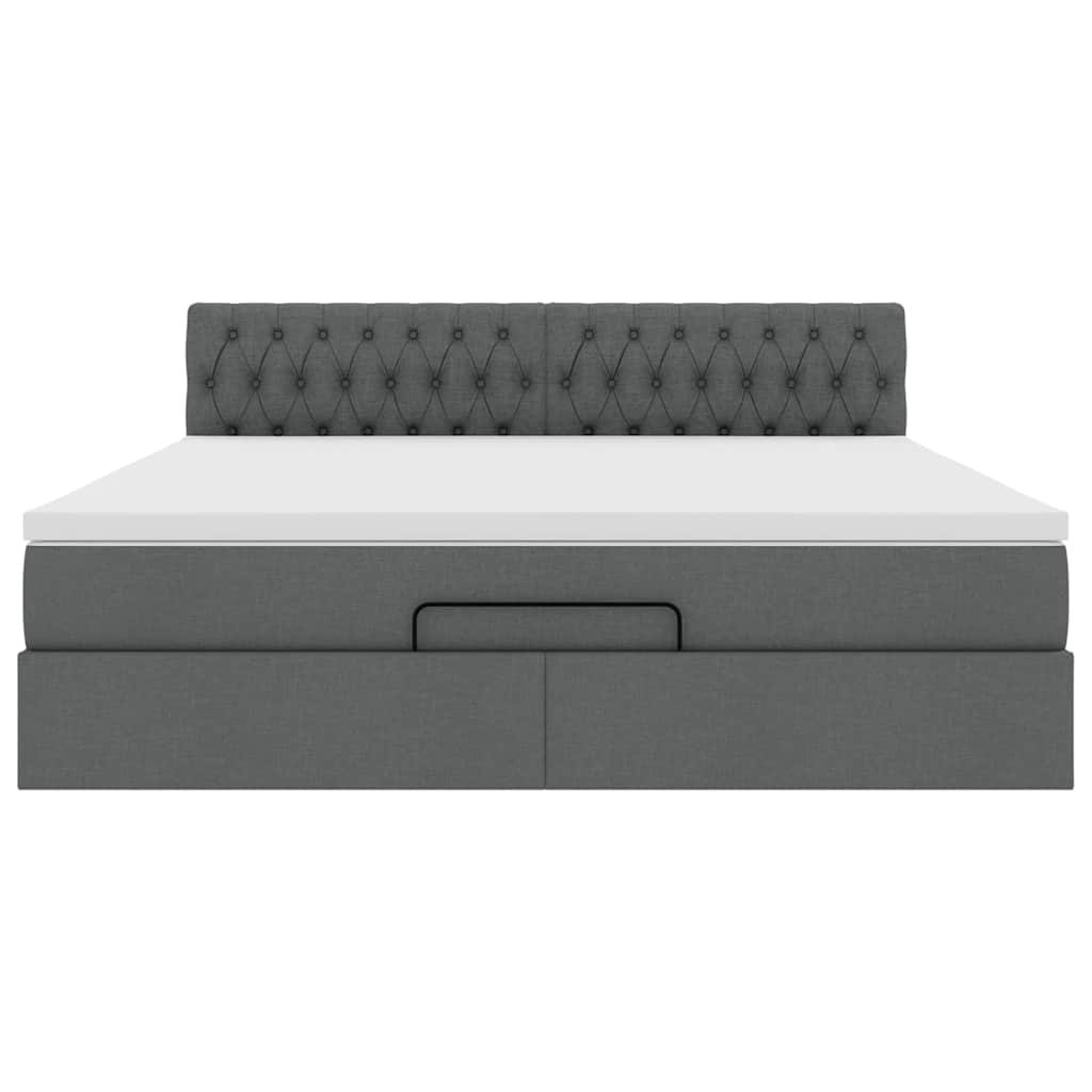 Cadre de lit ottoman avec matelas gris foncé 160x200cm tissu