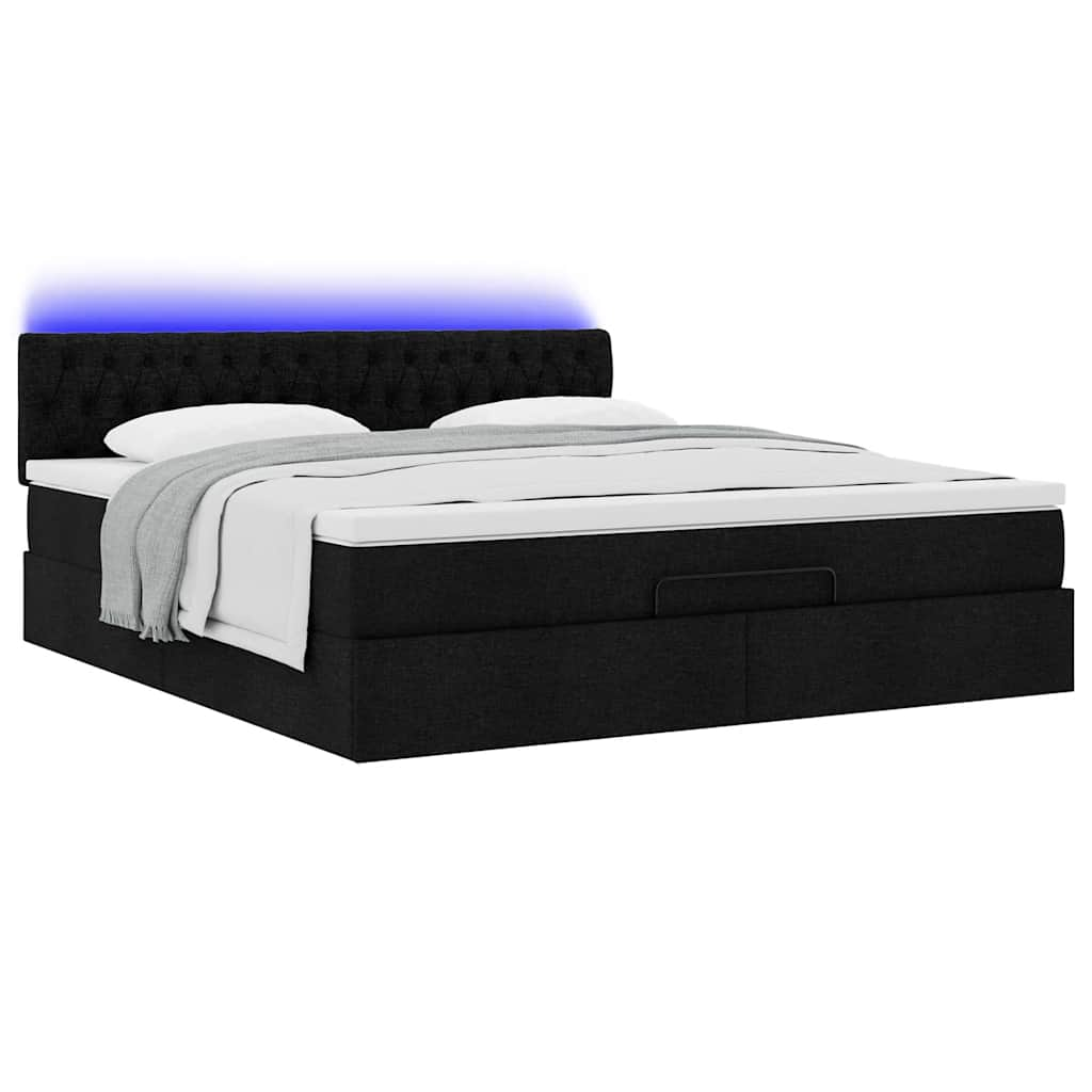 Cadre de lit ottoman avec matelas noir 160x200 cm tissu