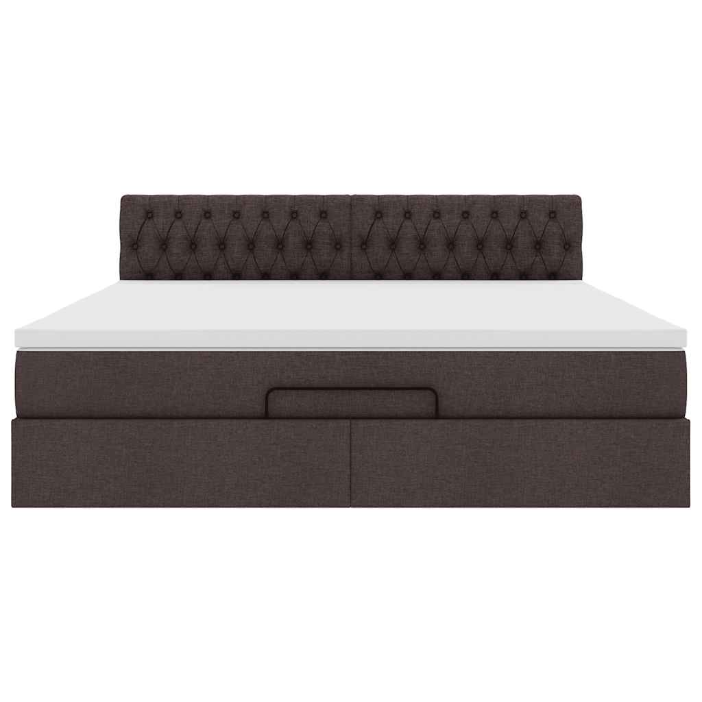 Cadre de lit ottoman avec matelas marron foncé 160x200 cm tissu