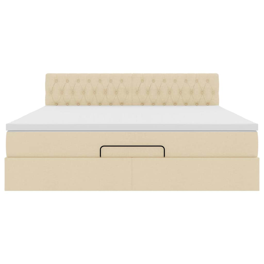 Cadre de lit ottoman avec matelas crème 160x200 cm tissu