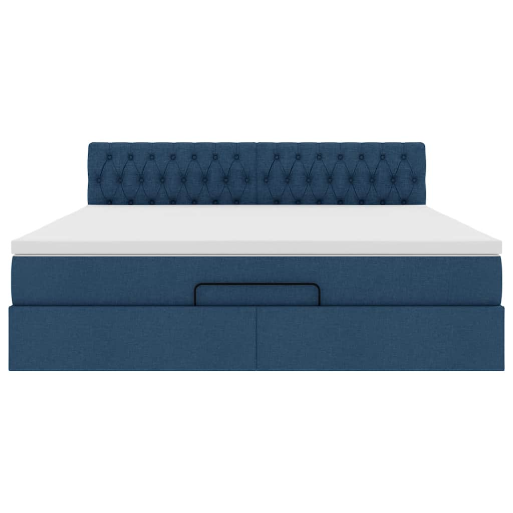 Cadre de lit ottoman avec matelas bleu 160x200 cm tissu