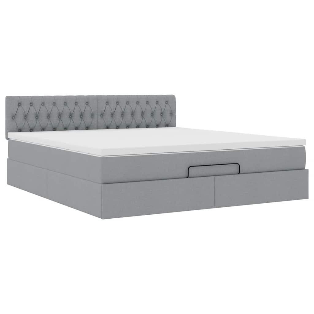 Ottoman bed frame and mattress light gray 180x200 cm fabric