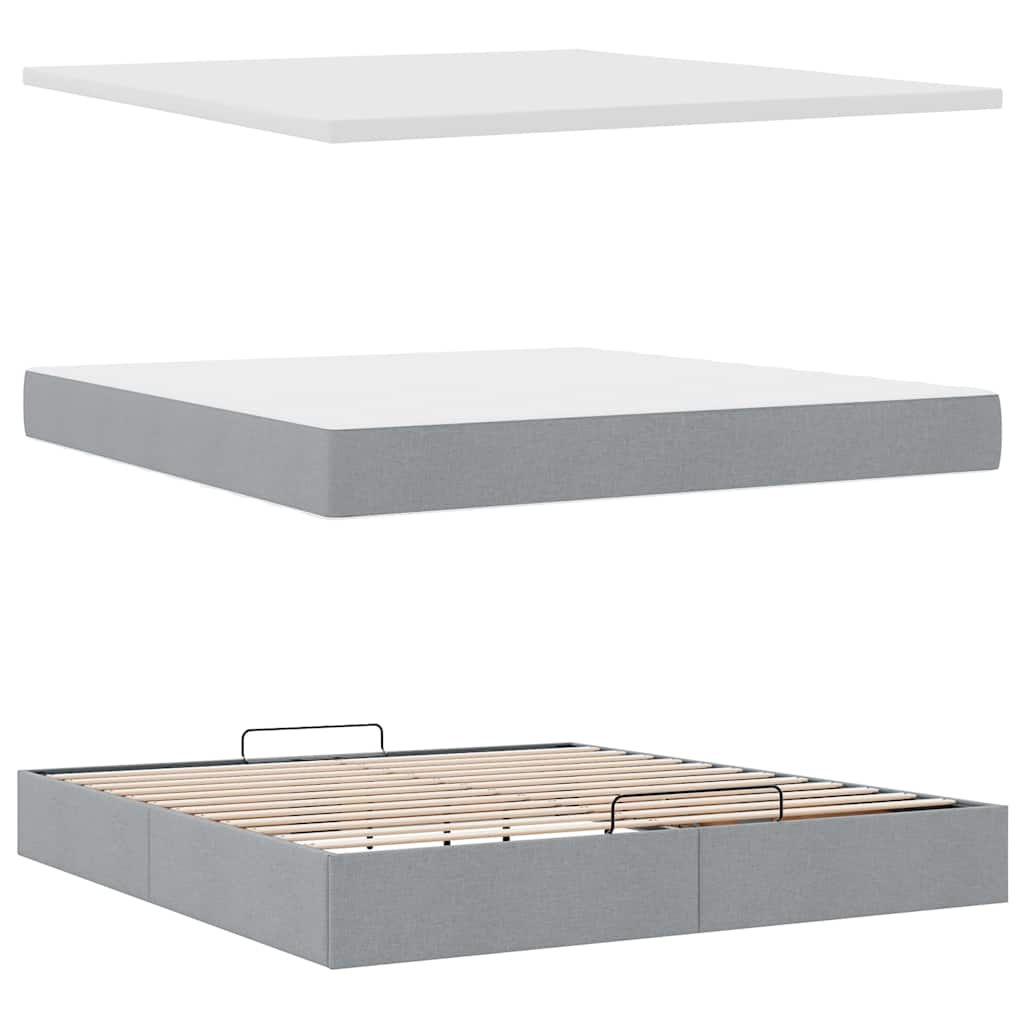 Ottoman bed frame and mattress light gray 180x200 cm fabric