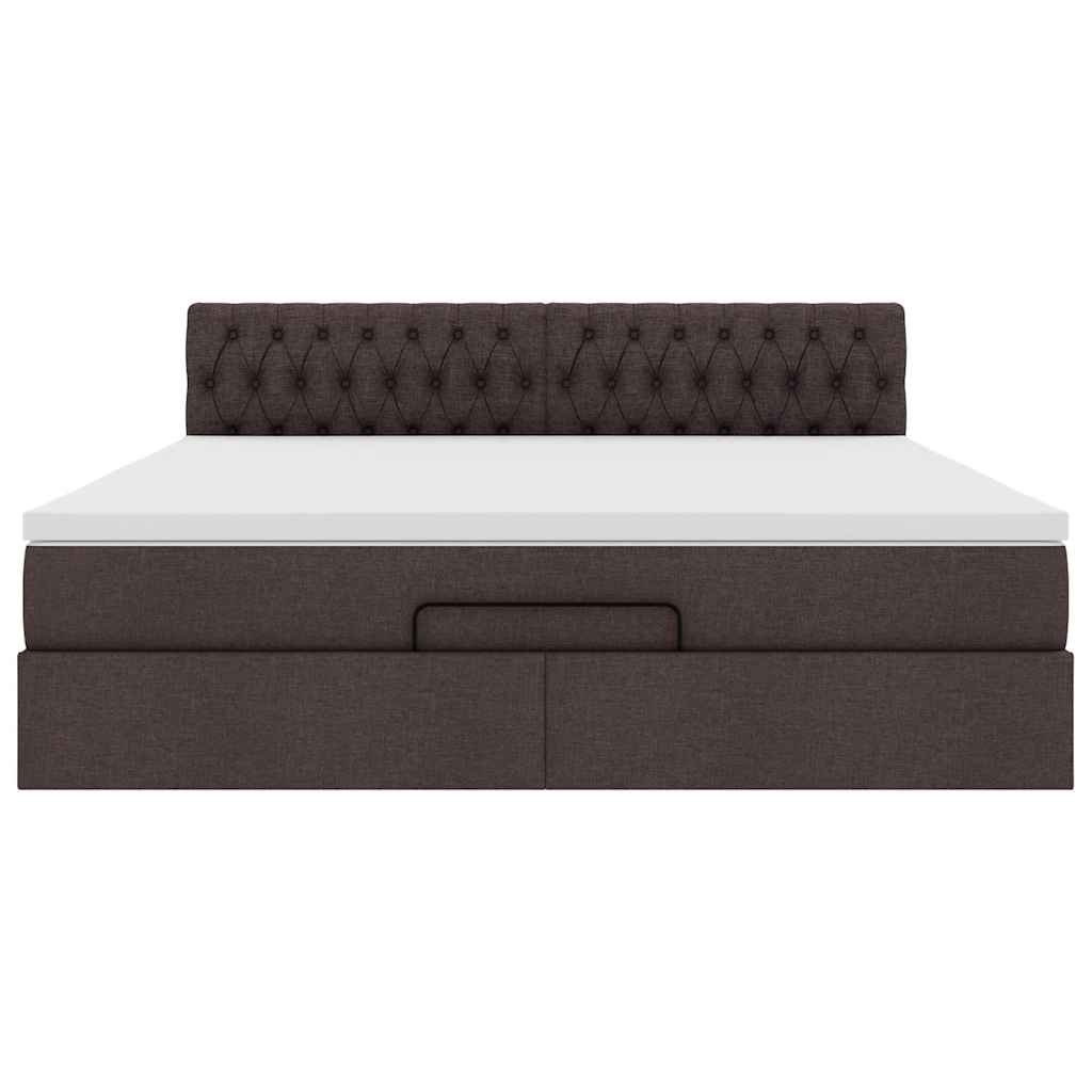 Cadre de lit ottoman avec matelas marron foncé 180x200 cm tissu