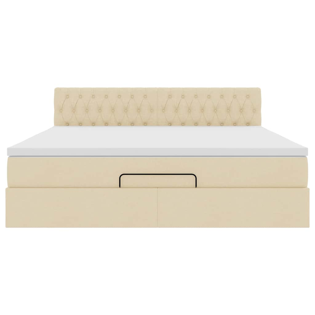 Cadre de lit ottoman avec matelas crème 180x200 cm tissu