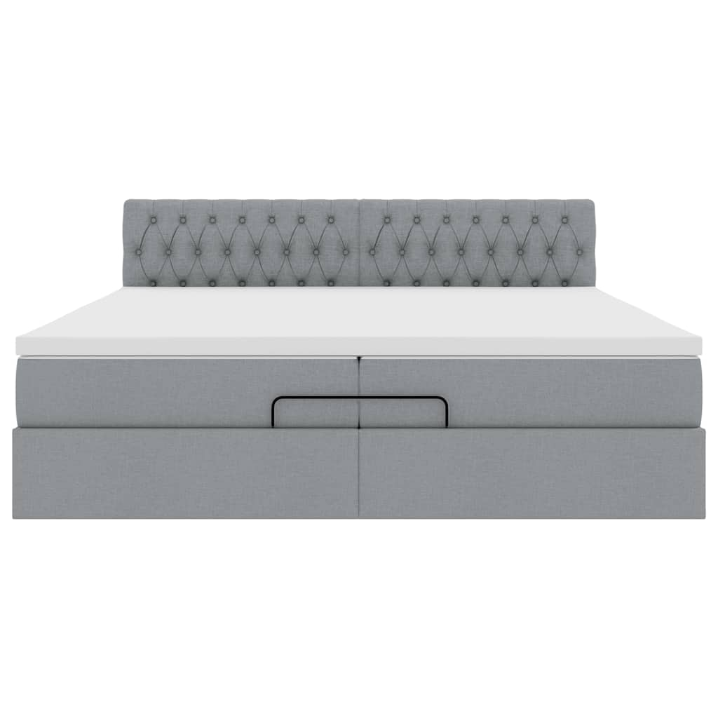 Cadre de lit ottoman et matelas gris clair 200x200cm tissu