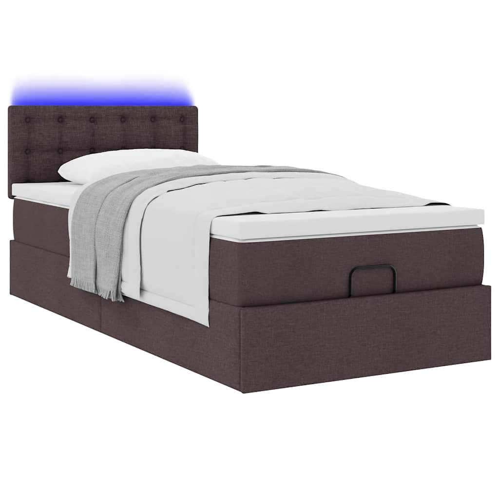 Cadre de lit ottoman avec matelas marron foncé 80x200 cm tissu