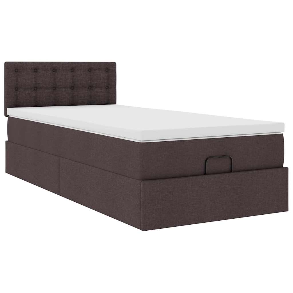 Cadre de lit ottoman avec matelas marron foncé 80x200 cm tissu