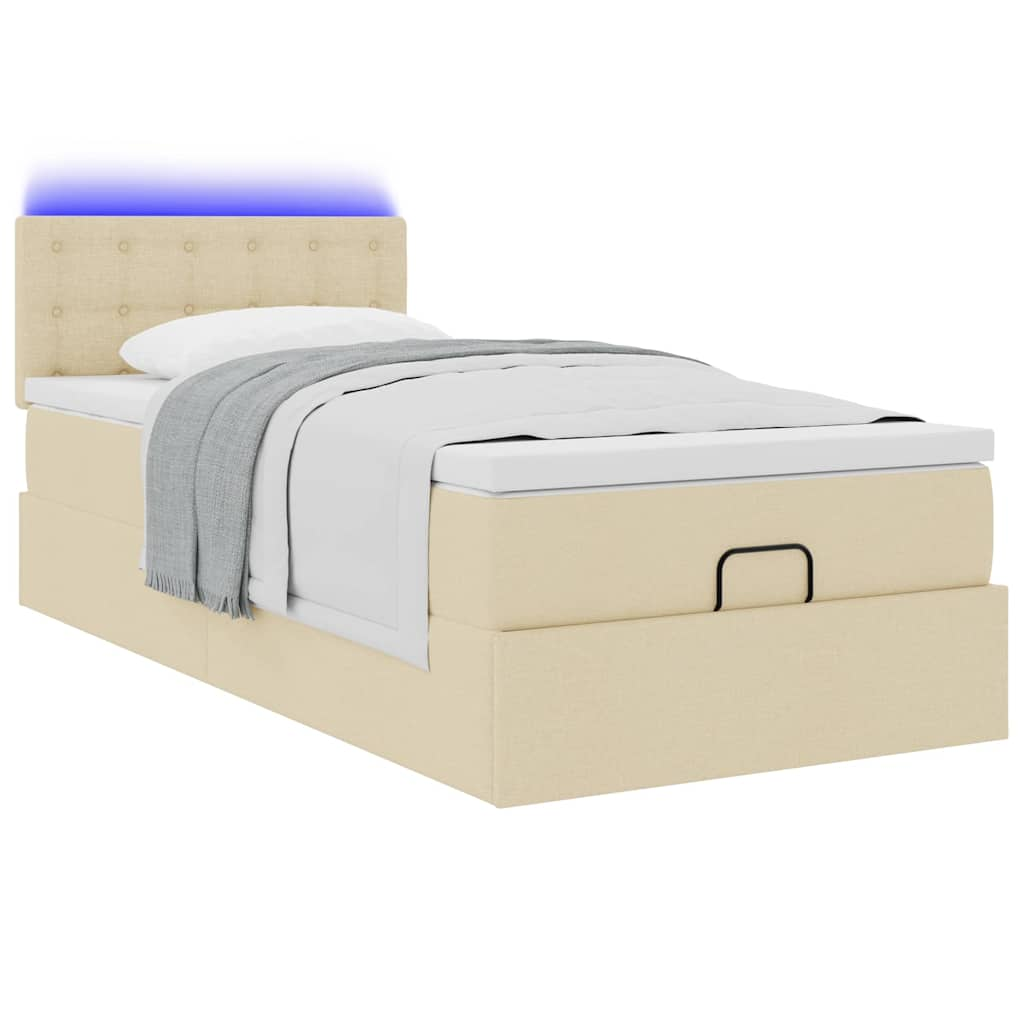 Cadre de lit ottoman avec matelas crème 80x200 cm tissu