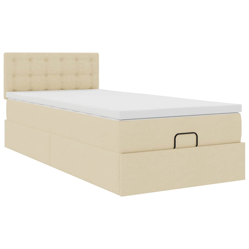 Cadre de lit ottoman avec matelas crème 80x200 cm tissu