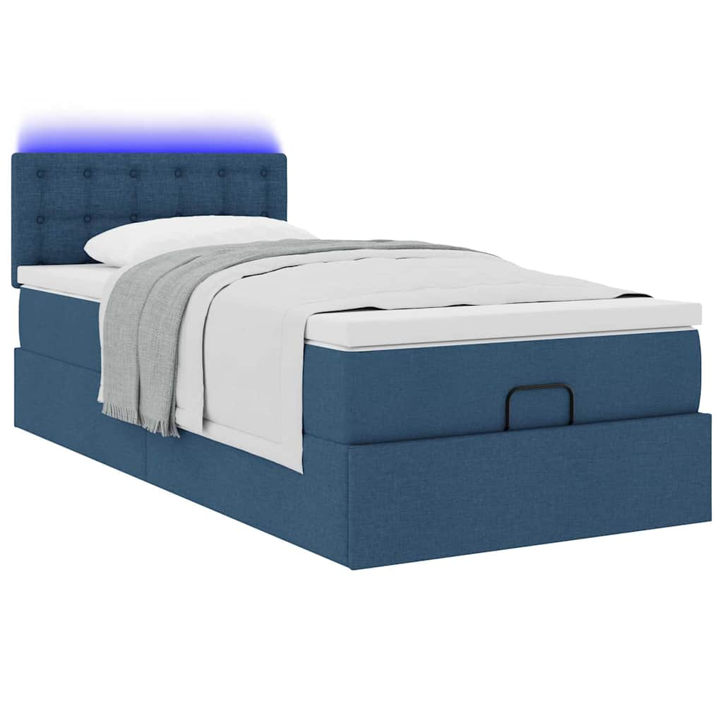 Cadre de lit ottoman avec matelas bleu 80x200 cm tissu