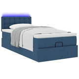 Cadre de lit ottoman avec matelas bleu 80x200 cm tissu