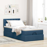 Cadre de lit ottoman avec matelas bleu 80x200 cm tissu