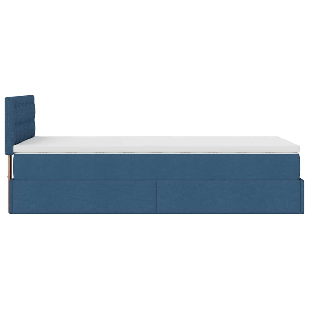 Cadre de lit ottoman avec matelas bleu 80x200 cm tissu