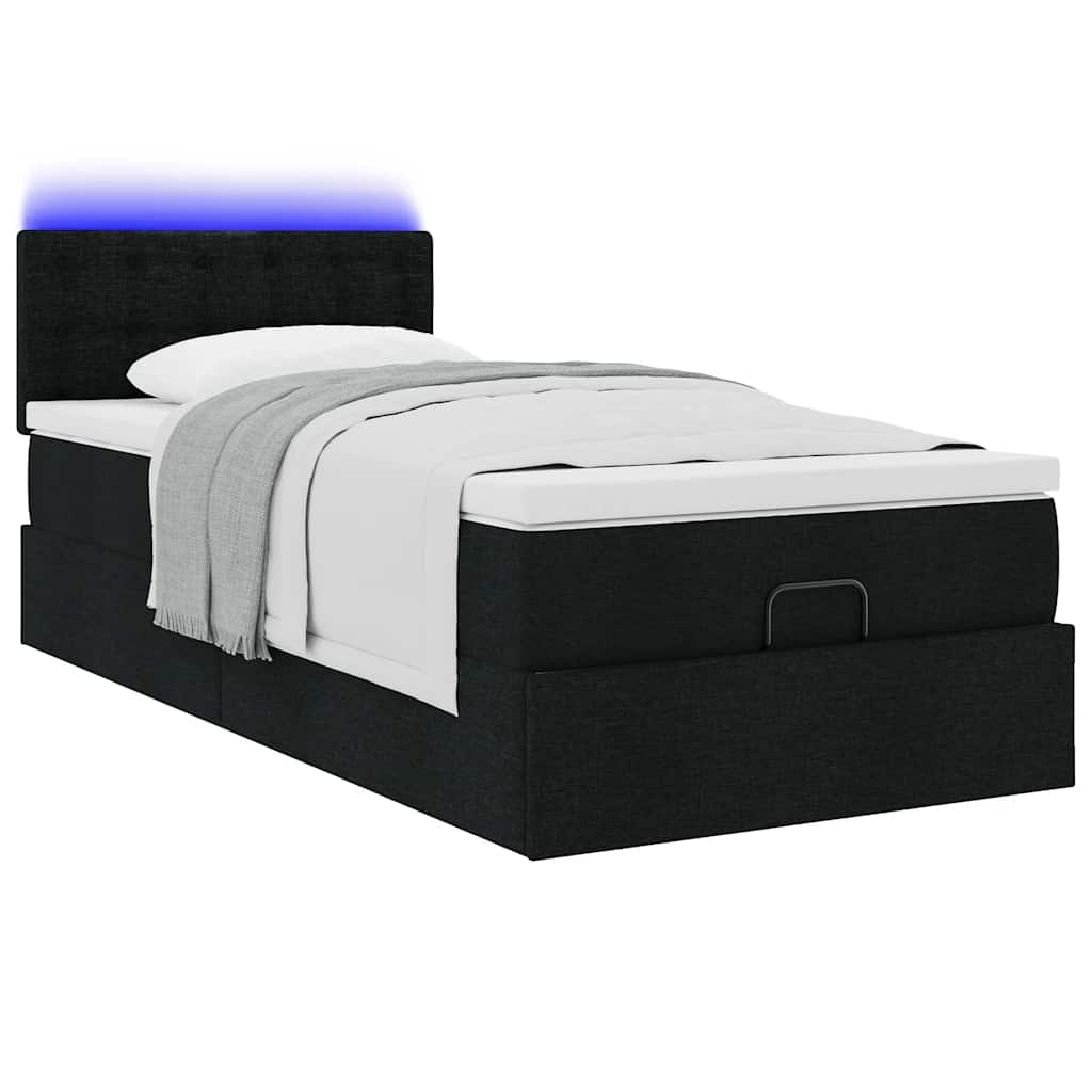 Cadre de lit ottoman avec matelas noir 90x190 cm tissu