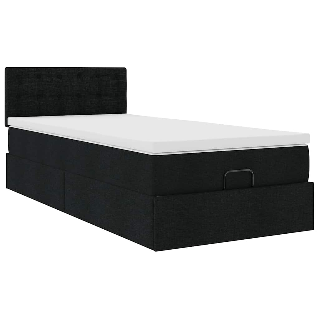 Cadre de lit ottoman avec matelas noir 90x190 cm tissu