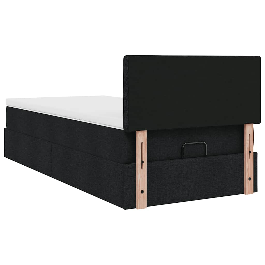 Cadre de lit ottoman avec matelas noir 90x190 cm tissu