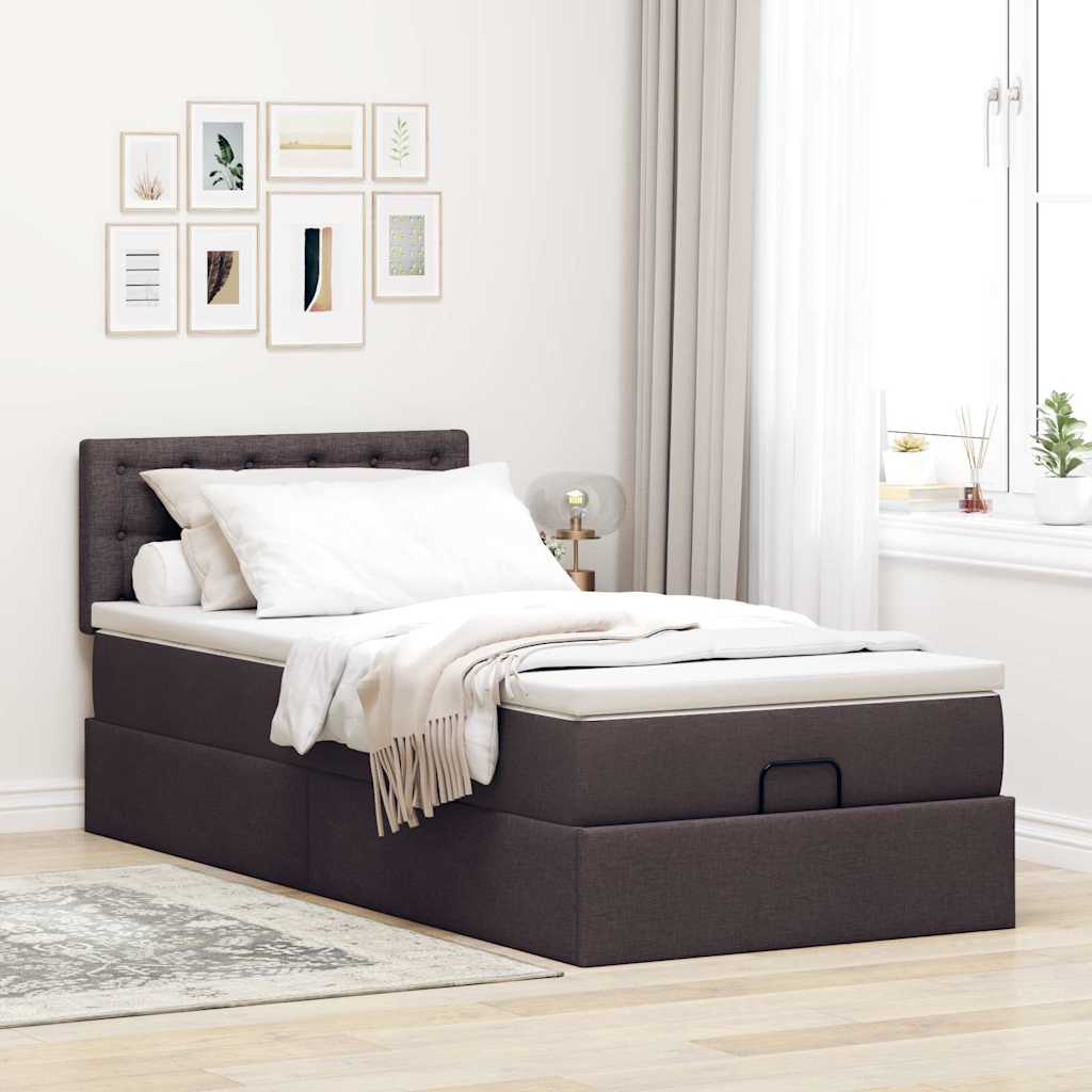 Cadre de lit ottoman avec matelas marron foncé 90x190 cm tissu