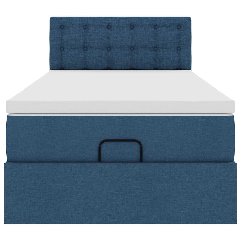 Cadre de lit ottoman avec matelas bleu 90x190 cm tissu