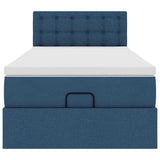 Cadre de lit ottoman avec matelas bleu 90x190 cm tissu