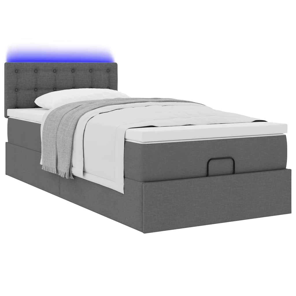 Cadre de lit ottoman avec matelas gris foncé 100x200 cm tissu