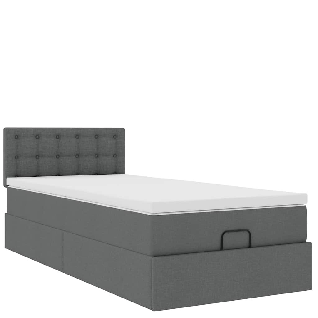 Cadre de lit ottoman avec matelas gris foncé 100x200 cm tissu