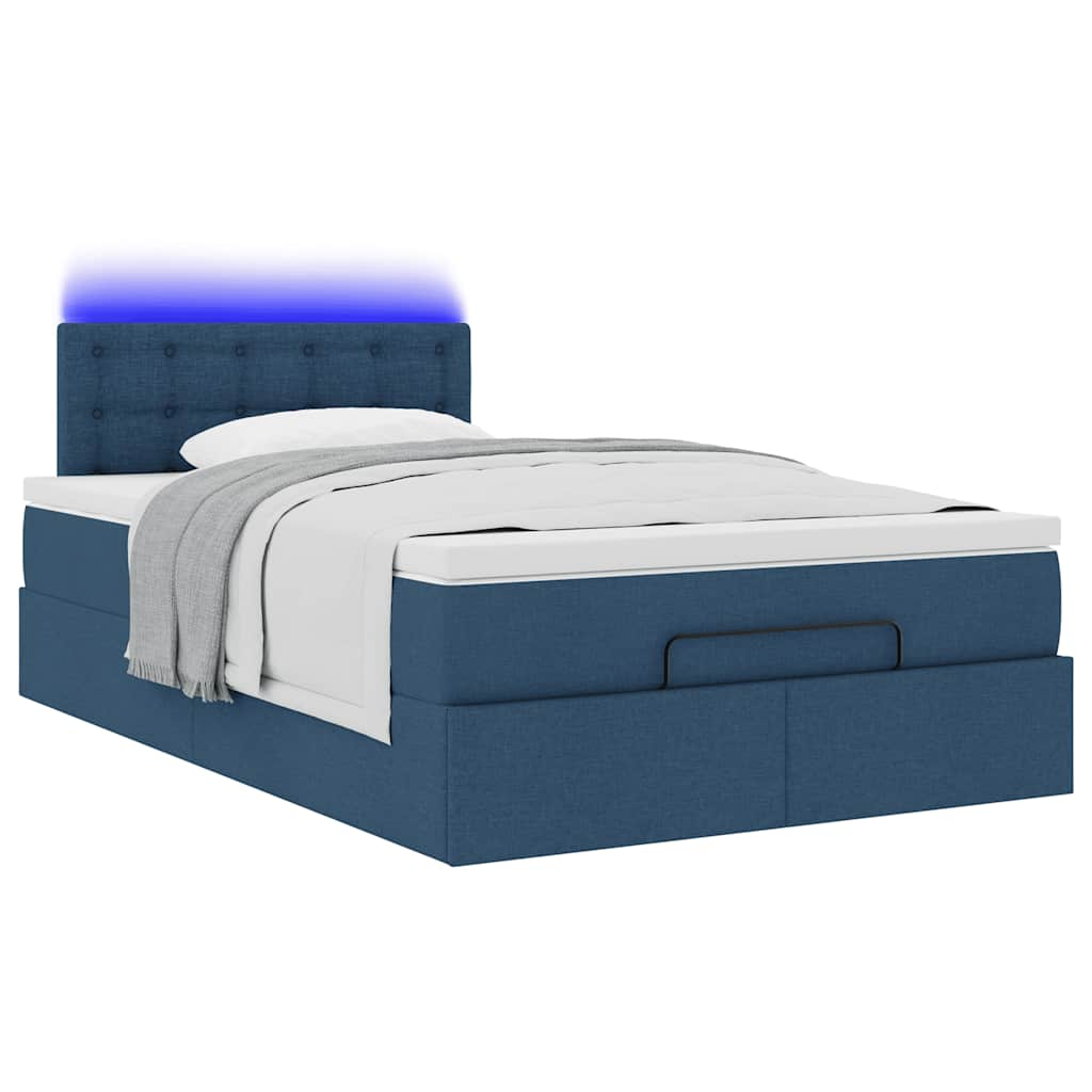 Cadre de lit ottoman avec matelas bleu 120x190 cm tissu