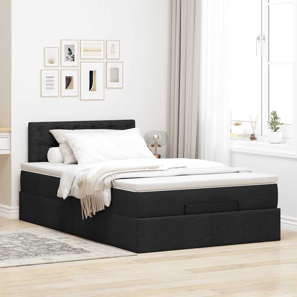 Ottoman bed with black mattress 120x200 cm fabric