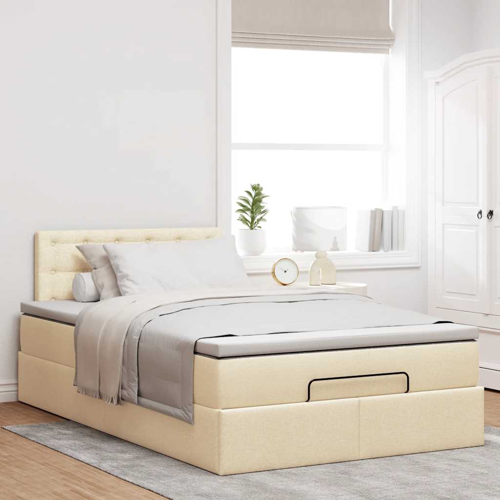 Cadre de lit ottoman avec matelas crème 120x200cm tissu