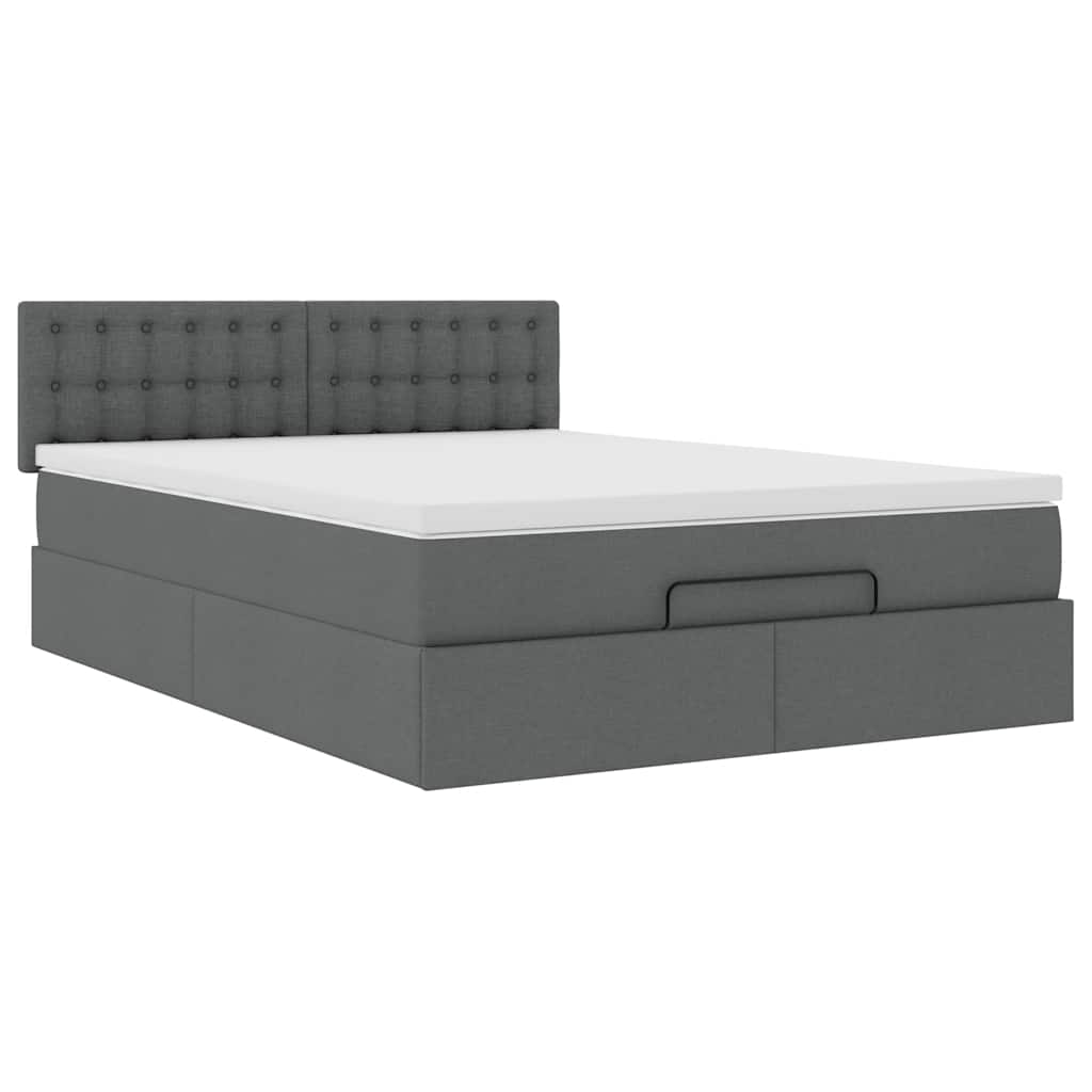 Lit ottoman avec matelas gris foncé 140x190 cm tissu