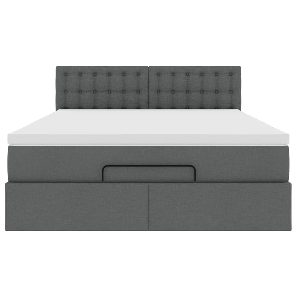 Lit ottoman avec matelas gris foncé 140x190 cm tissu