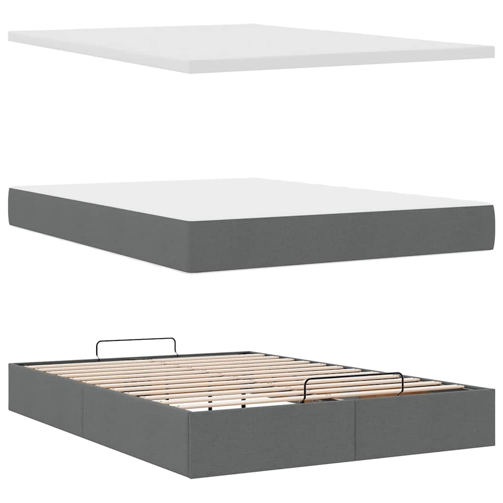 Lit ottoman avec matelas gris foncé 140x190 cm tissu