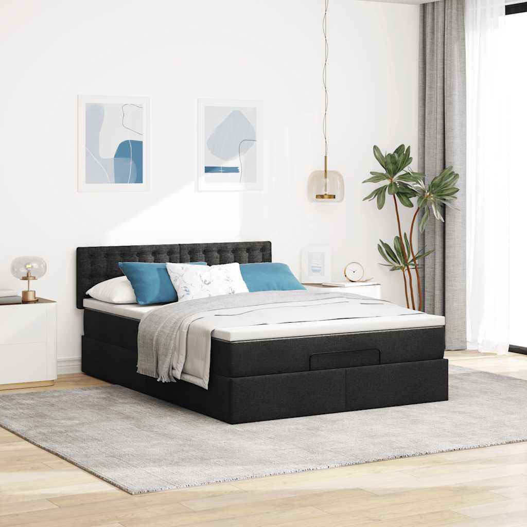 Lit ottoman avec matelas noir 140x190 cm tissu