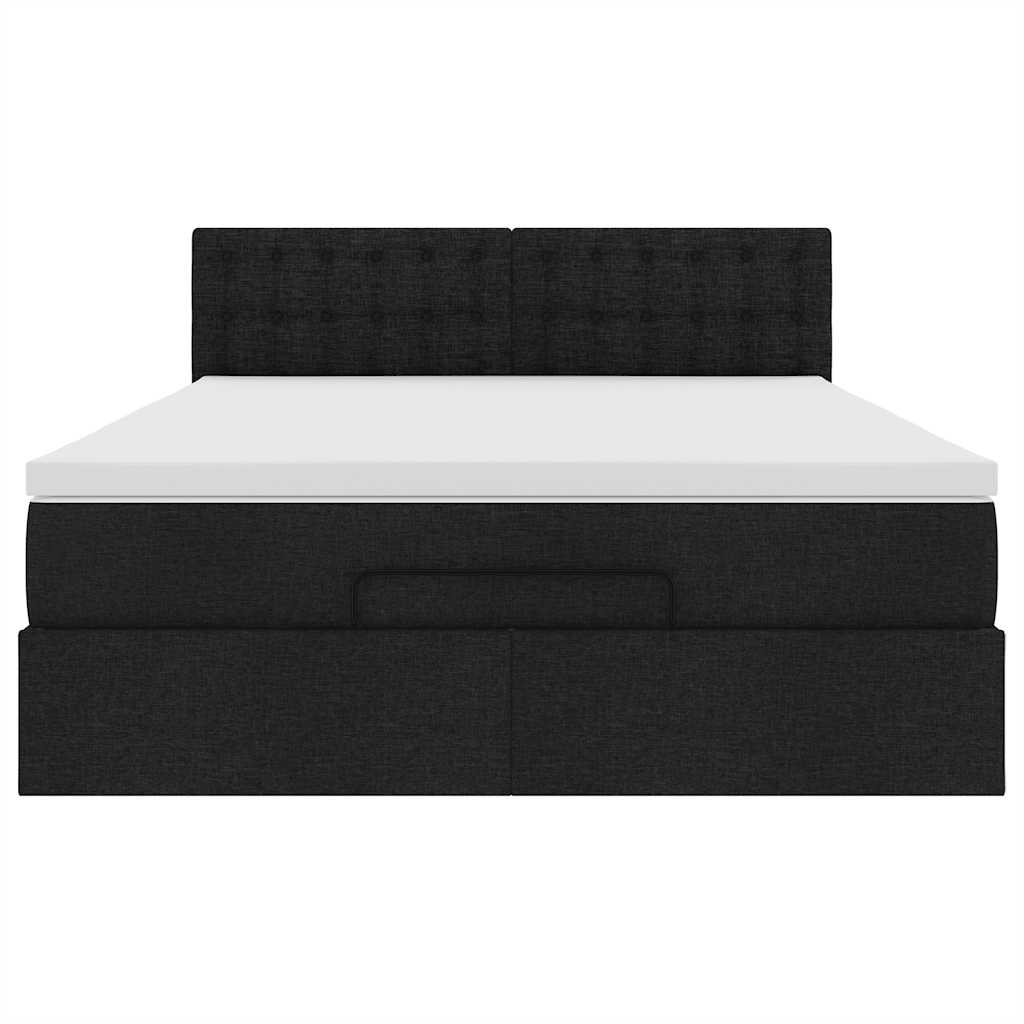 Lit ottoman avec matelas noir 140x190 cm tissu