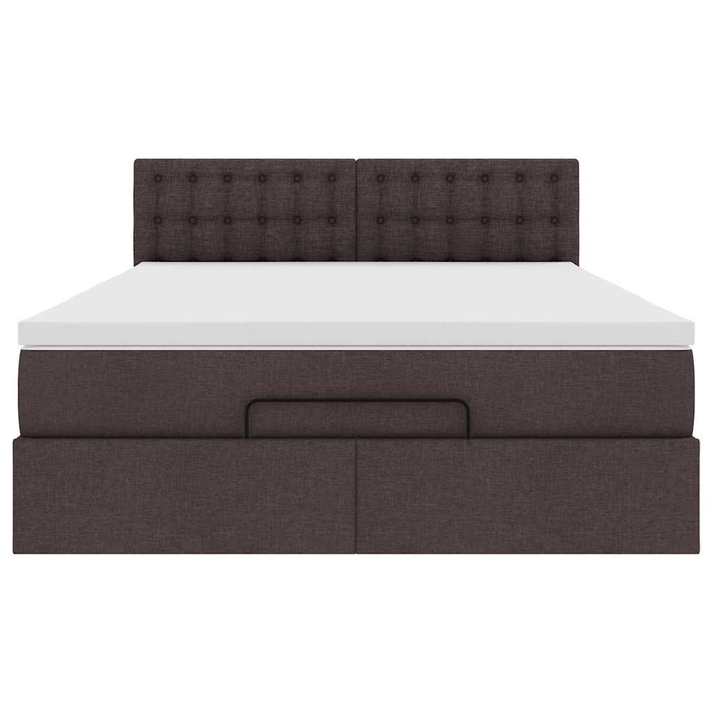 Lit ottoman avec matelas et LED marron foncé 140x190 cm tissu