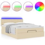 Lit ottoman avec matelas et LED crème 140x190 cm tissu