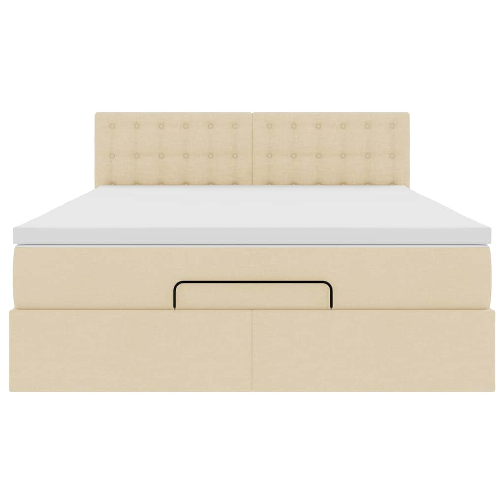 Lit ottoman avec matelas et LED crème 140x190 cm tissu