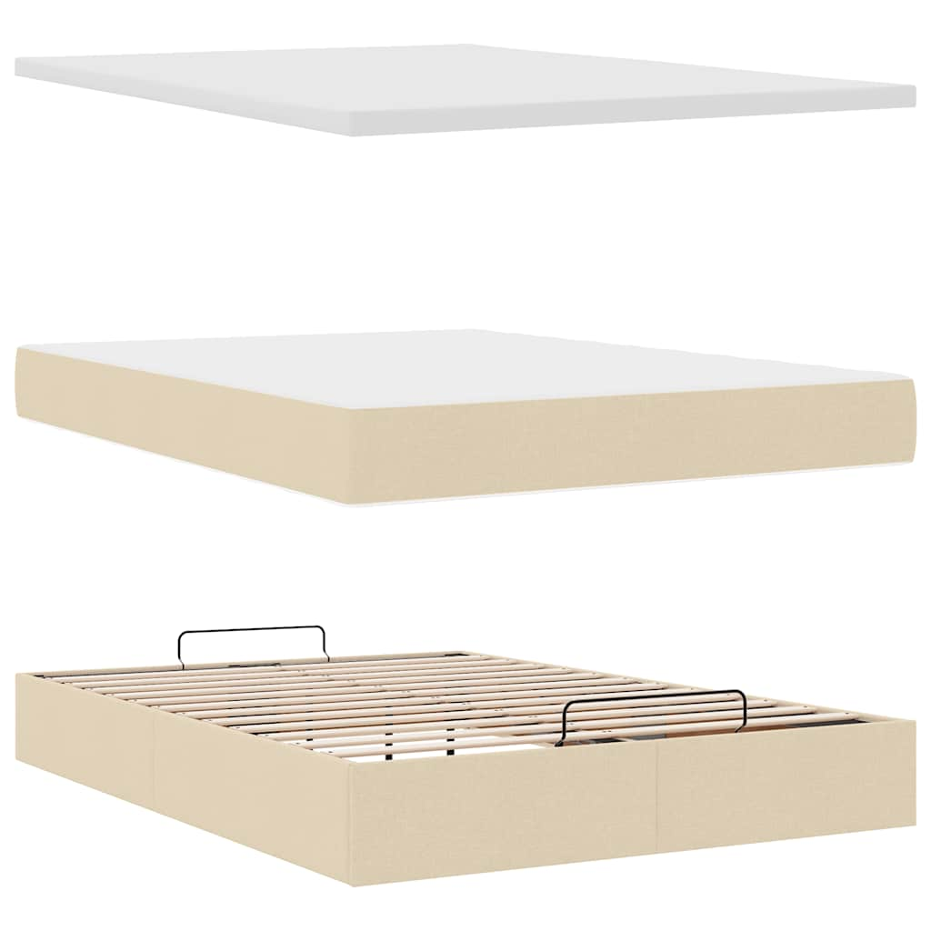 Lit ottoman avec matelas et LED crème 140x190 cm tissu