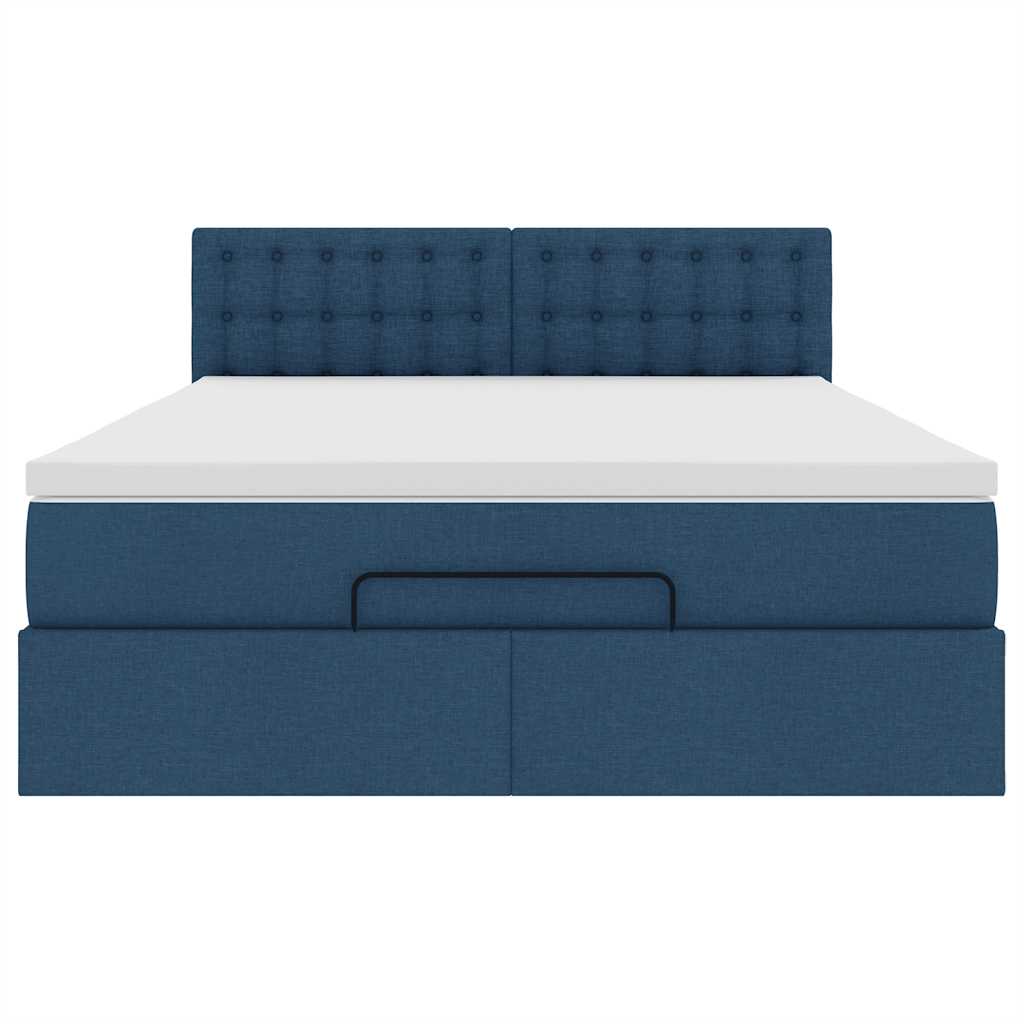 Lit ottoman avec matelas bleu 140x190 cm tissu