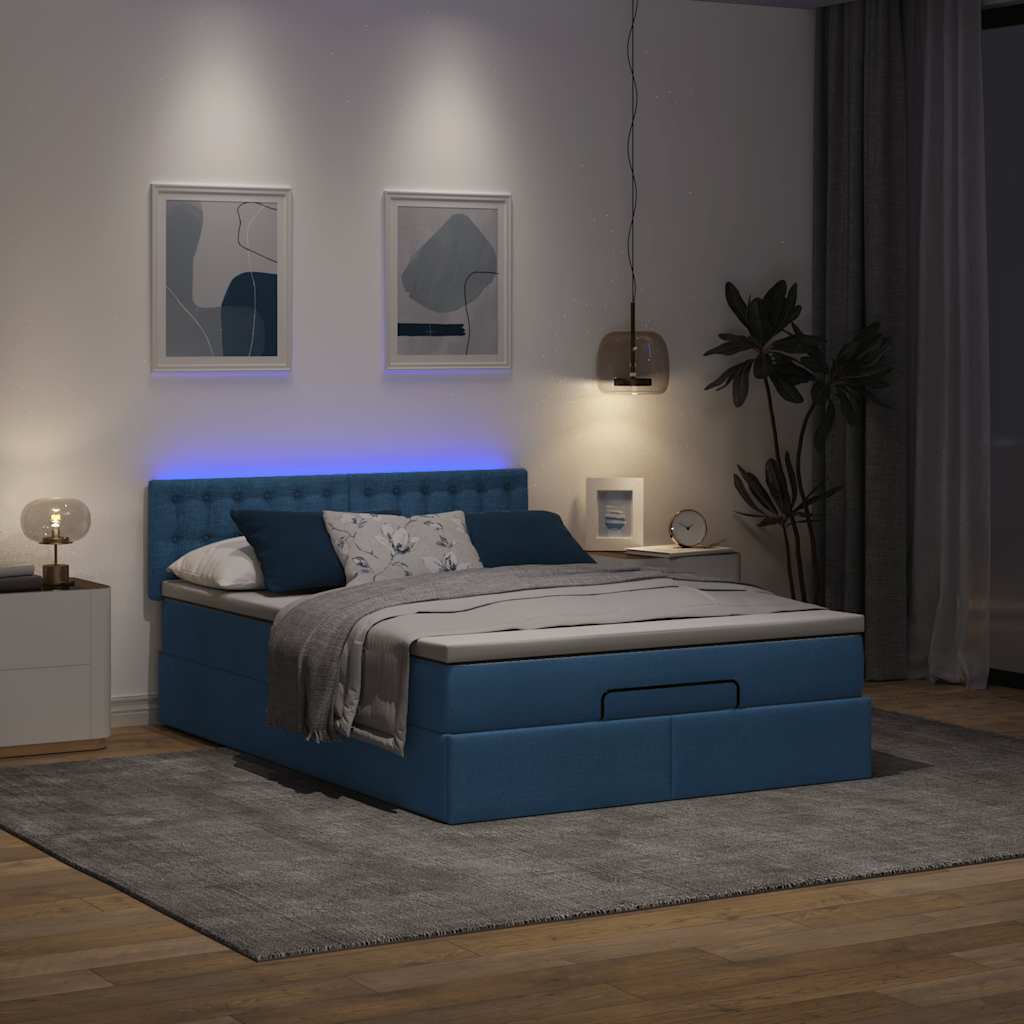 Lit ottoman avec matelas bleu 140x190 cm tissu