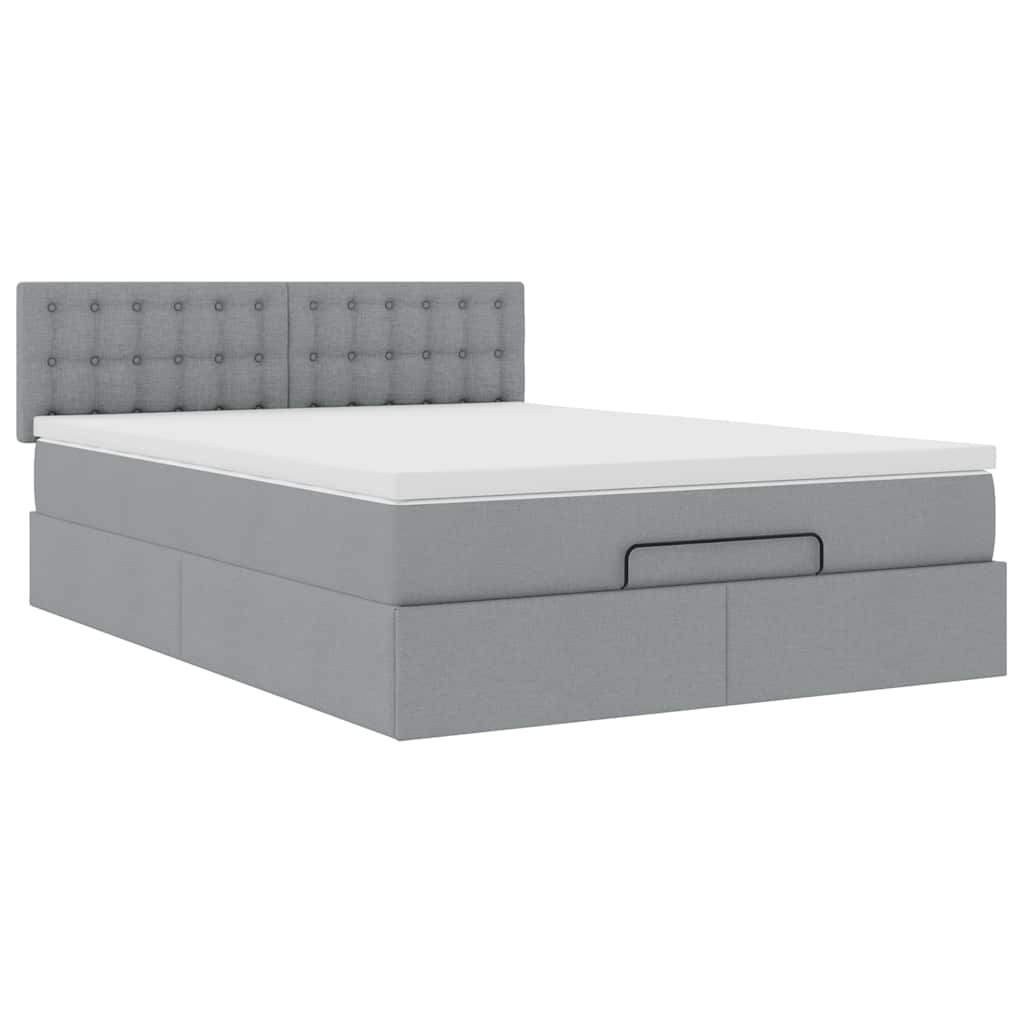 Ottoman bed frame and mattress light gray 140x200 cm fabric