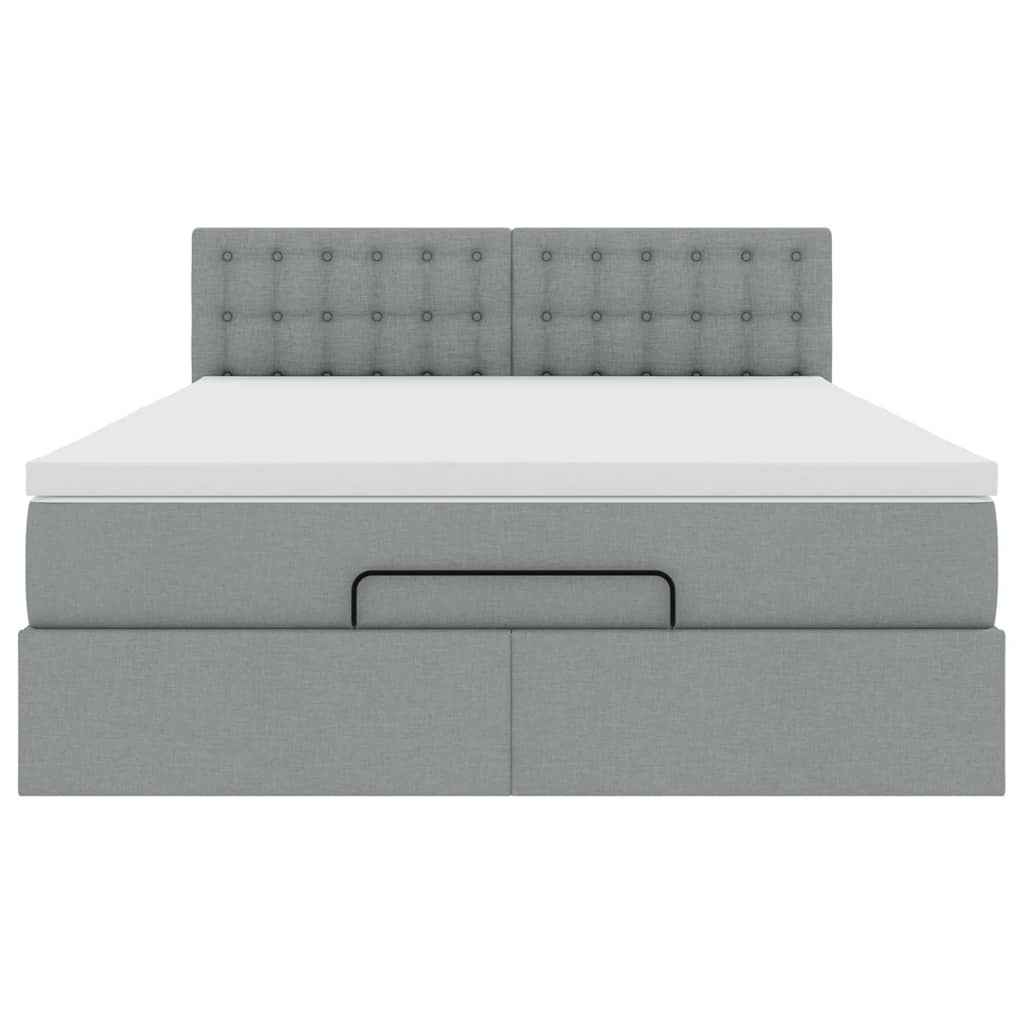 Ottoman bed frame and mattress light gray 140x200 cm fabric