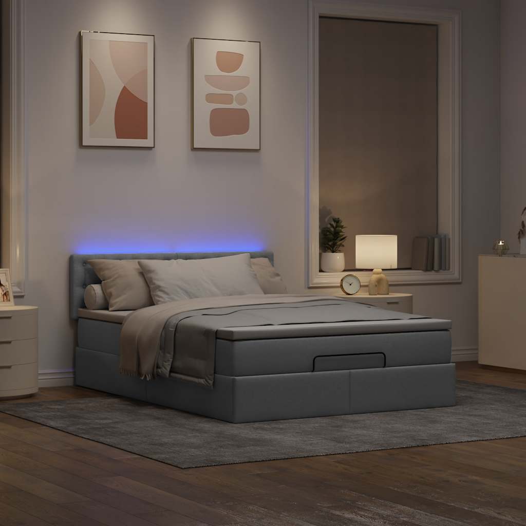 Ottoman bed frame and mattress light gray 140x200 cm fabric