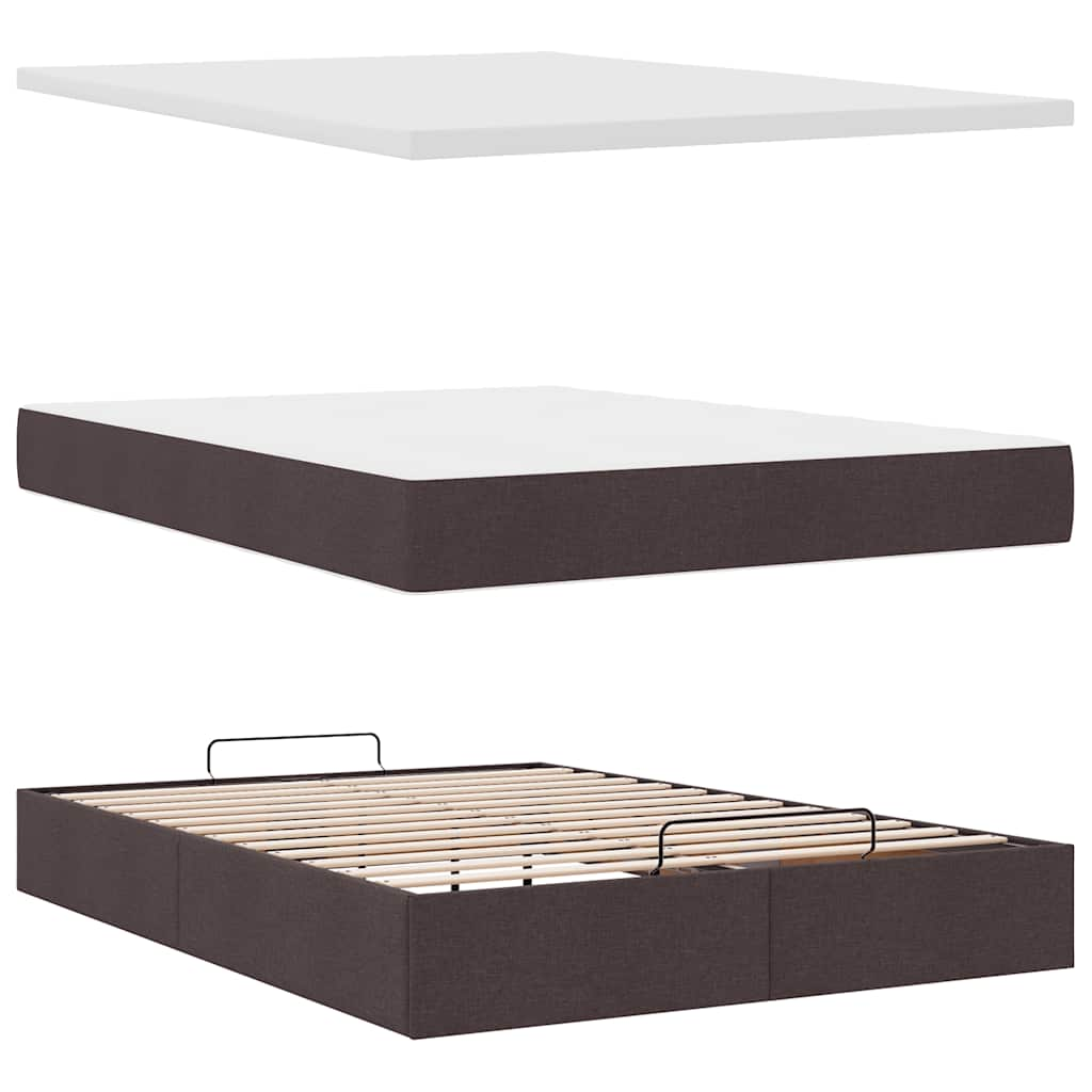 Ottoman bed frame with dark brown mattress 140x200 cm fabric